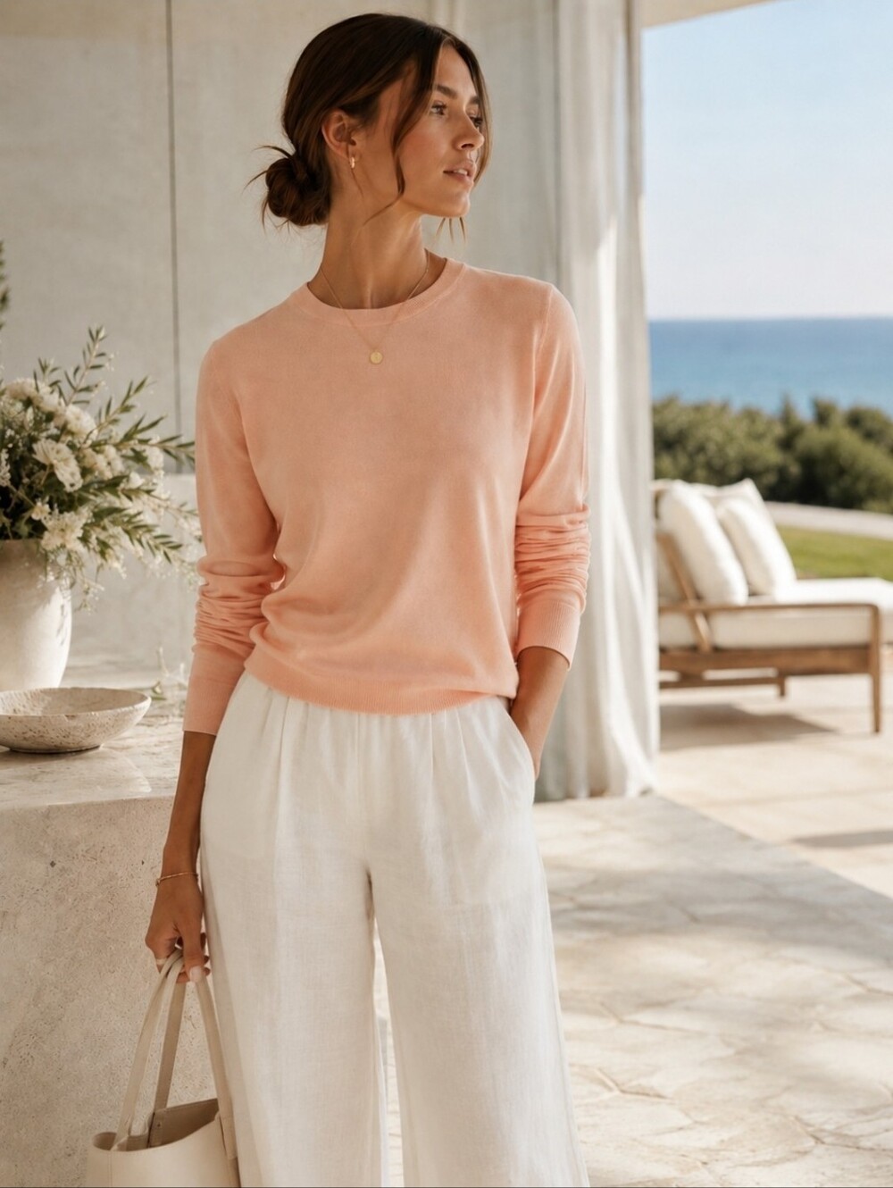 Lululemon Silk Blend Crewneck Sweater Soft Peach Blush Lightweight Quiet Luxury